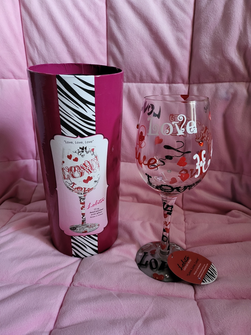 Lolita Love My Wine Queen Hand Painted 15 Oz Wine Glass With Box
